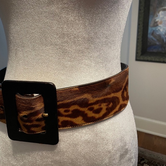 Luxury Designer Yves Saint Laurent Italy - Leopard Style Fur /Leather 39" long - Picture 2 of 6